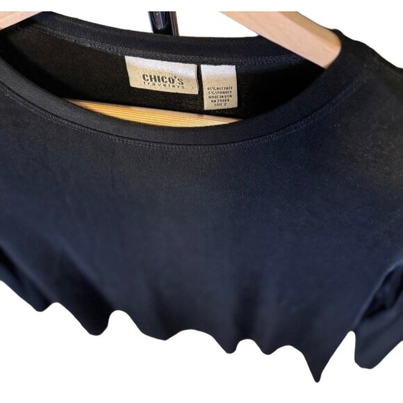 Chico's Travelers Black Long Sleeve Pullover Crew Neck Top Sz L - Picture 4 of 7
